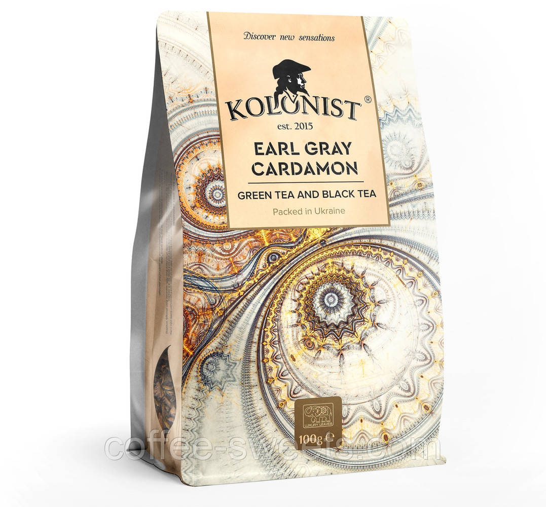Чай Kolonist 100 г чорний і зелений Earl grey cardamon