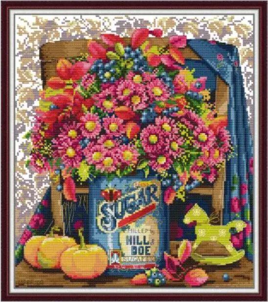 Набір для вишивання за нанесеною на канву схемою "Daisy vase". AIDA 14CT printed 32*36 см