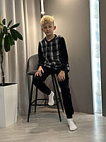 Теплый домашний костюм пижама для мальчика 304, Черный, Рост 122-128 (6-8 лет)