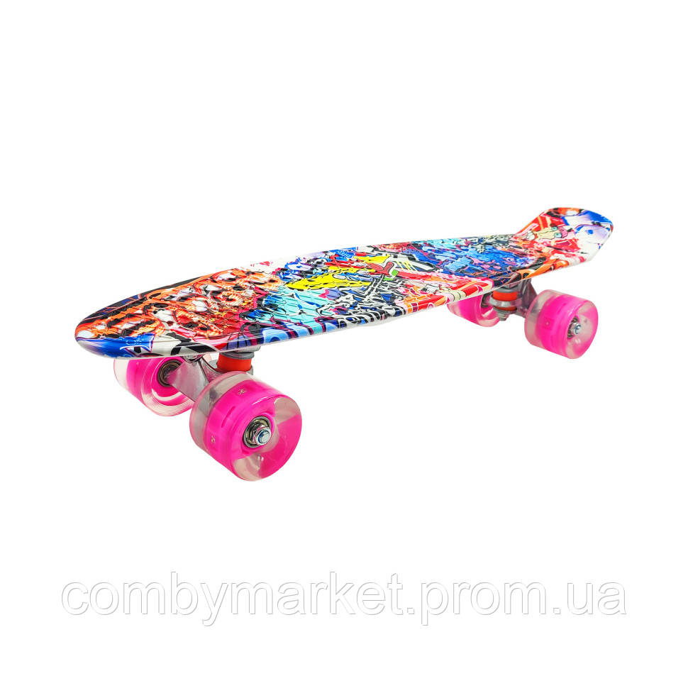 Скейт "Пенни борд" SC20503 PU колеса со светом, 56 см (Розовый) (ID ...