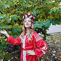 Віночок український вишневий сценічний зі стрічками