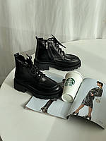 Теплые черные женские кожаные ботинки размеры 36-41