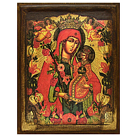 Икона "Богородица Неувядаемый цвет" на дереве 20х15 см
