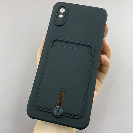 Чохол для Xiaomi Redmi 9A однотонний чохол з кишенею для картки на телефон сяомі редмі 9а чорний x0u, фото 1