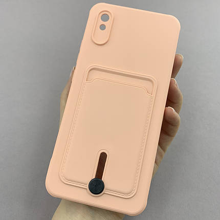 Чохол для Xiaomi Redmi 9A однотонний чохол з кишенею для картки на телефон сяомі редмі 9а персиковий x0u, фото 1