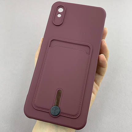 Чохол для Xiaomi Redmi 9A однотонний чохол з кишенею для картки на телефон сяомі редмі 9а бордовий x0u, фото 1