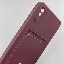 Чохол для Xiaomi Redmi 9A однотонний чохол з кишенею для картки на телефон сяомі редмі 9а бордовий x0u, фото 4