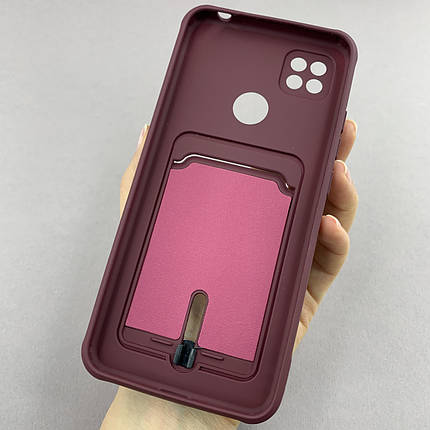 Чохол для Xiaomi Redmi 9C однотонний чохол з кишенею для картки на телефон сяомі редмі 9с бордовий x0u, фото 3