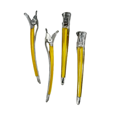 Затискачі для волосся Proline пластик+алюміній з гострим носиком, 4 шт (PL-079-YL)