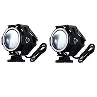 Фары прожекторы для мотоцикла U7 LED 12В 3000Lm Angel Eyes синие и кнопка