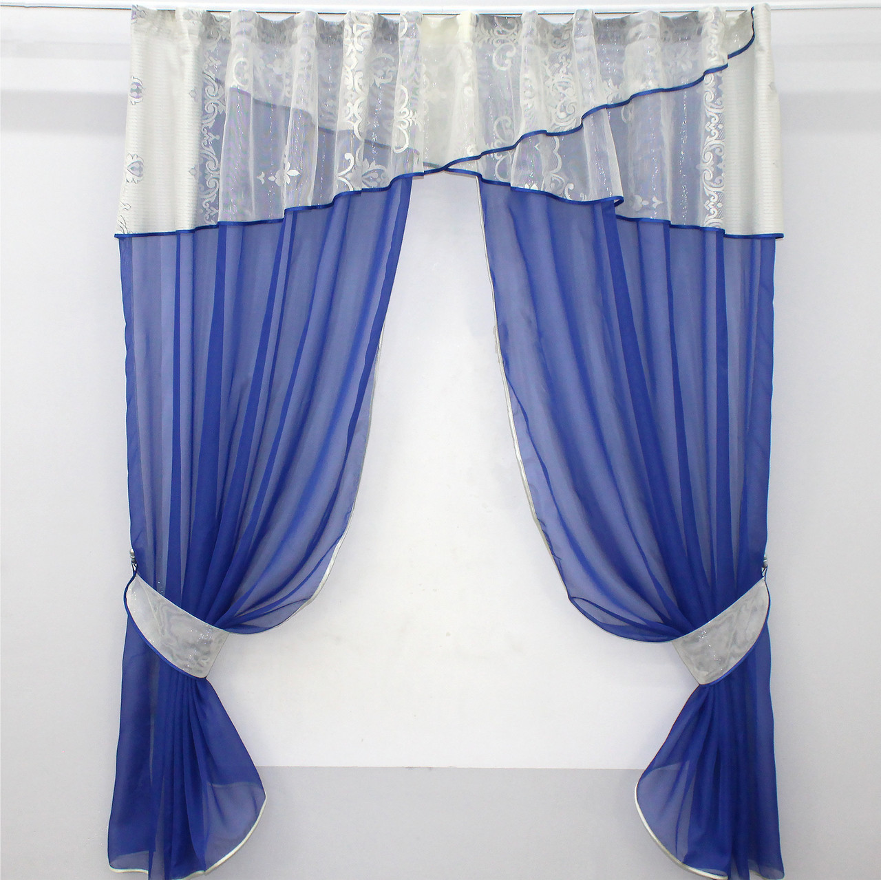 Уцінка! Кухонні штори (290х170см.) з ламбрекеном, на карниз 1-1,5м. Колір синій з бежевим. Код 091к 59-654, фото 1