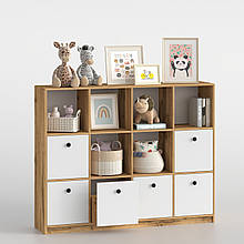 Стелаж  з шухлядами в дитячу 1264х1601х352 мм  Білий  /  Дуб Тахо