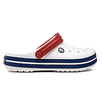 Crocs Crocband White Blue Original унисекс, Кроксы Крокбенд белые с синей подошвой оригинал с коробкой