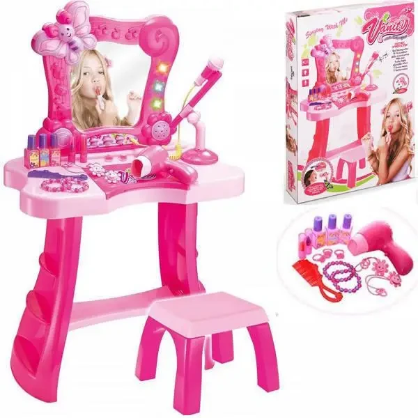 Дитяче трюмо з мікрофоном для співу 661-123, зі стільчиком, 13 аксесуарів, світло, 16 мелодій, фен, фото 1