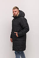 Зимний мужской пуховик длинное черное спортивное пальто парка, теплая стеганная удлиненная куртка
