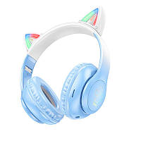 Беспроводные наушники с ушками и подсветкой Bluetooth HOCO W42 Cat Ear синие