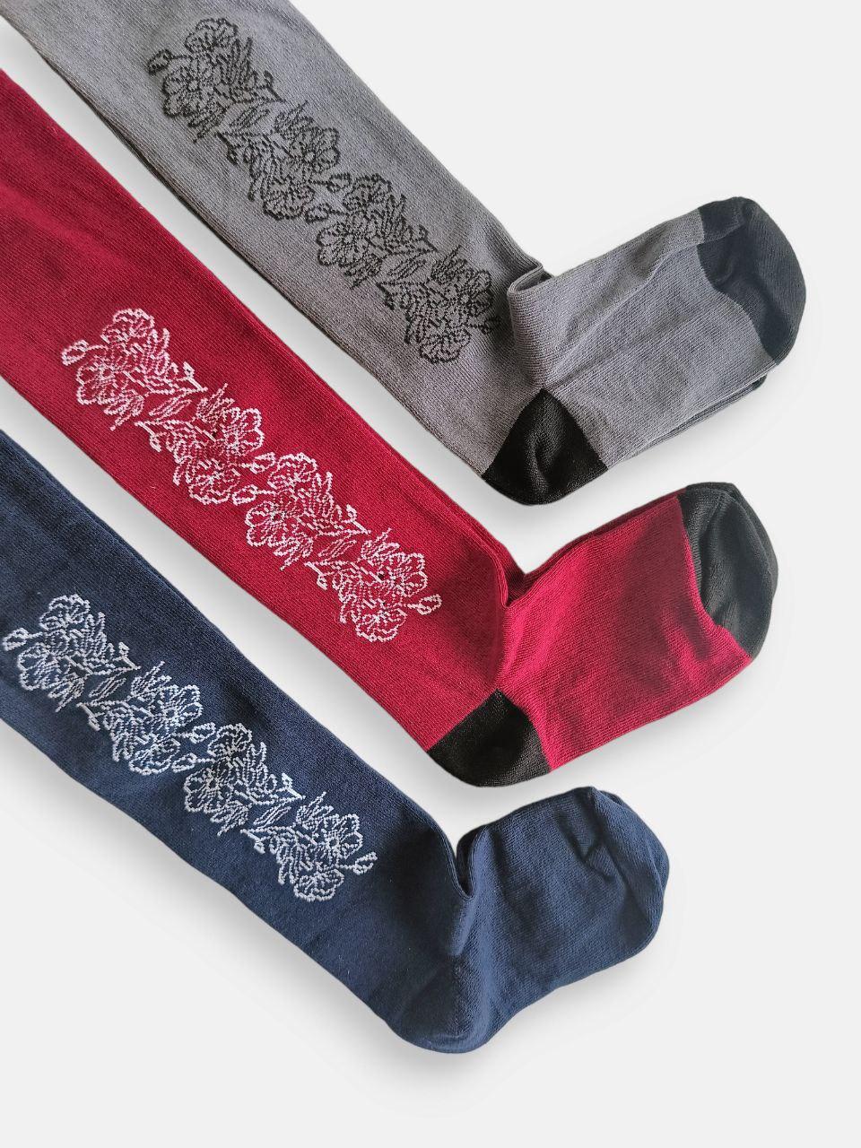 Колготки дитячі TwinSocks для дівчинки квіточки: графіт, вишневий, синій. 98-104, 110-116, 116-122, 128-134