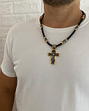 Шкіряний шнурок зі срібними позолоченими православними вставками та хрестом., фото 4