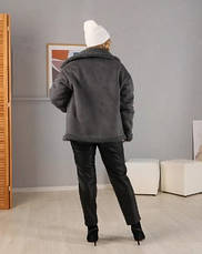 Жіноча утеплена куртка, дублянка сіра з еко-замші з коміром розміри від 44 до 54, фото 2