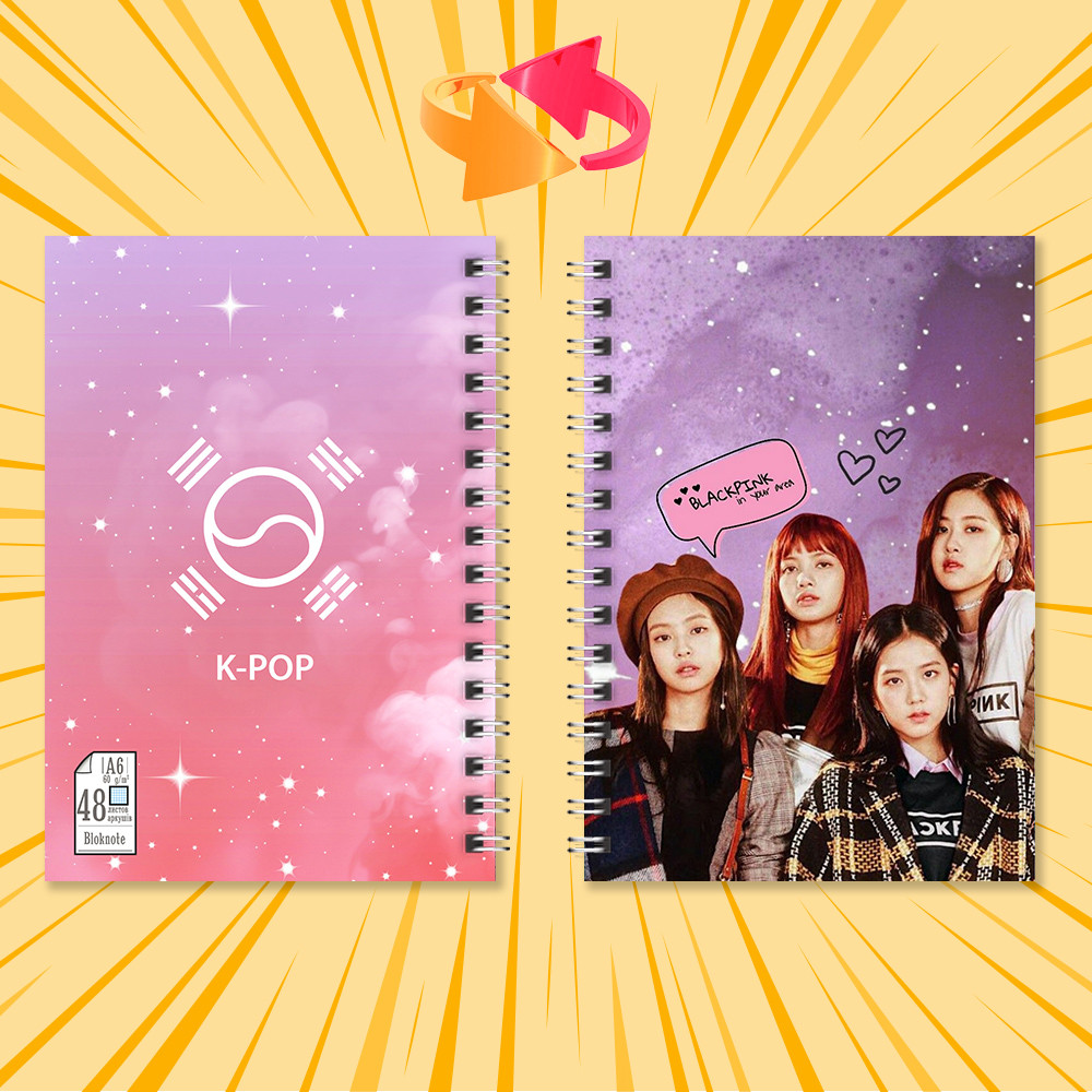 Блокнот А6 пружина 48 арк. клітинка K-Pop Black Pink ART 001