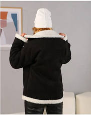 Жіноча утеплена куртка, дублянка чорна з еко-замші з коміром розміри від 44 до 50, фото 5