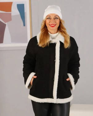 Жіноча утеплена куртка, дублянка чорна з еко-замші з коміром розміри від 44 до 50, фото 1