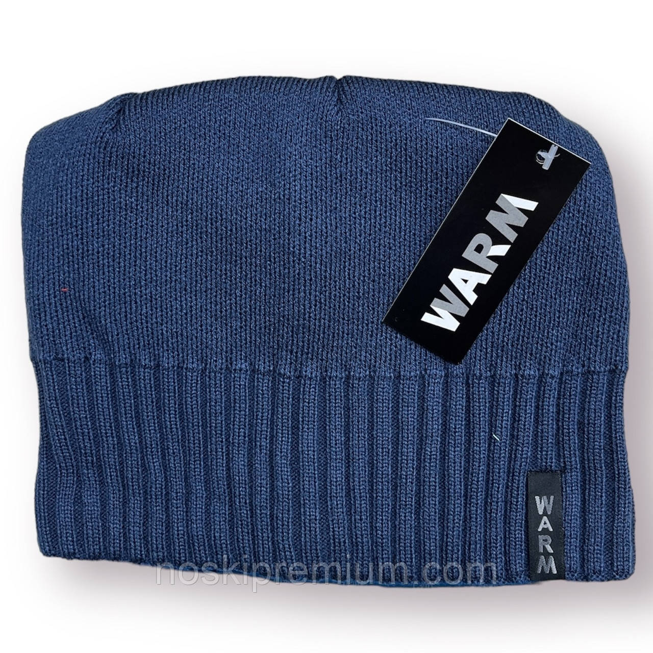 Шапка чоловіча "Колпак" вовняна на флісі без закота Warm розмір 54-56, синя, 020222, фото 1