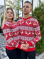 Новогодние свитера парные симейные унисекс (цена за один) красные M, L