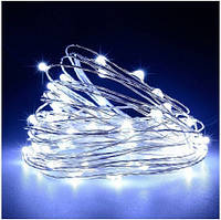 Новогодняя гирлянда "Роса" нить 5м (свет белый) красивое праздничное освещение интерьера 3 режима RV106-White