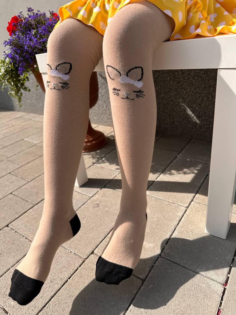Колготи дитячі для дівчинки, бежеві колготки з зайчиком, фото 1