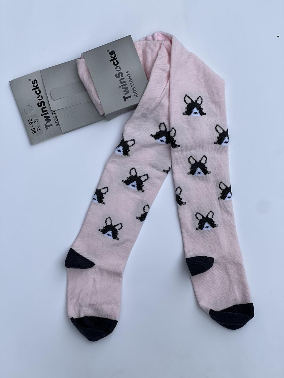 Дитячі колготки для дівчинки з принтом кролика рожеві, сірі