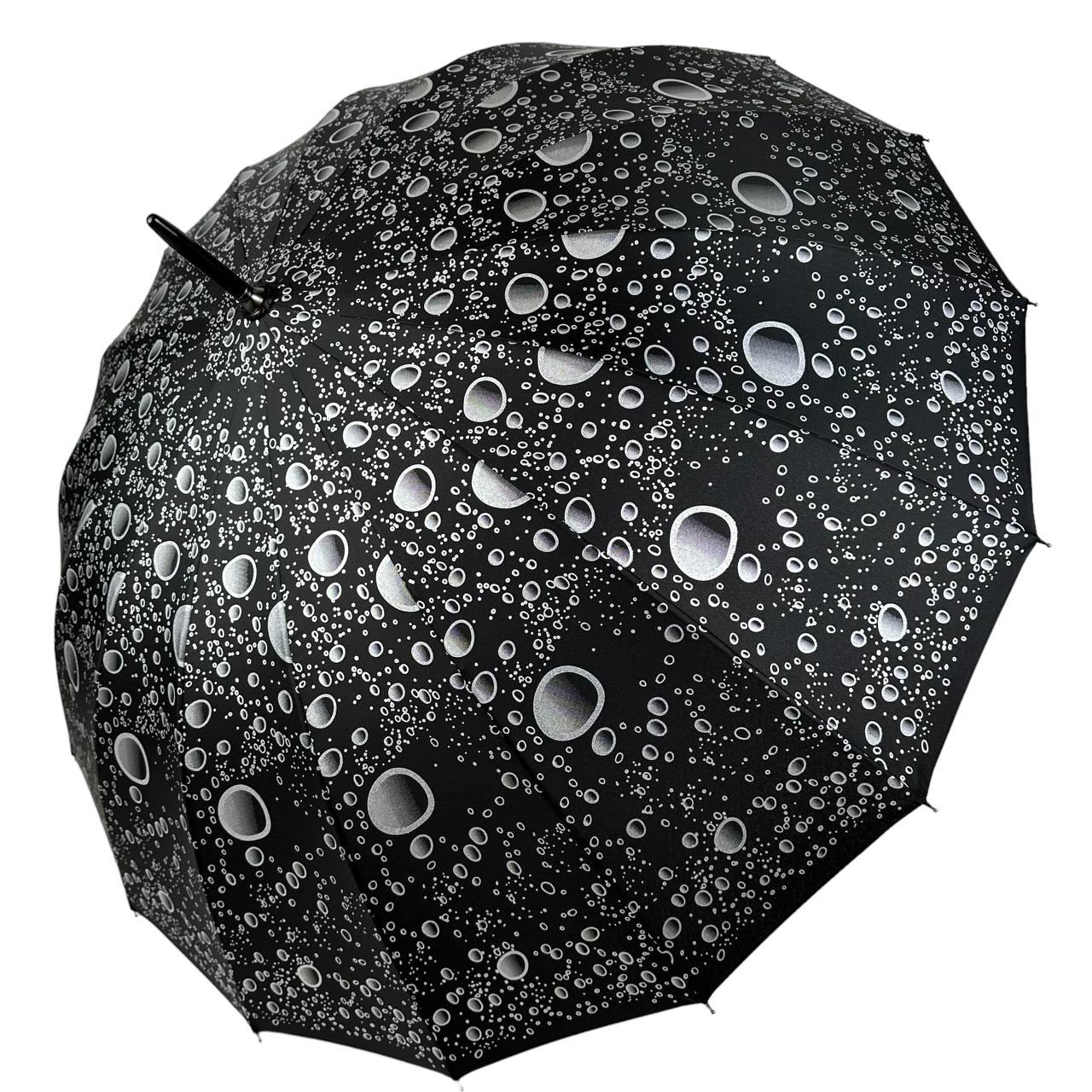 Жіноча парасоля-тростина на 16 спиць з абстрактним принтом, напівавтомат від фірми Toprain, чорний, 01541-4