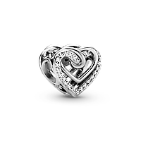 Срібна намистина, срібний шарм "Сяючі зплетені серця" Pandora, Пандора 799270C01