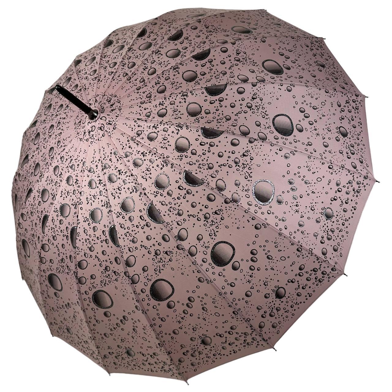Жіноча парасоля-тростина на 16 спиць з абстрактним принтом, напівавтомат від фірми Toprain, пудровий, 01541-6