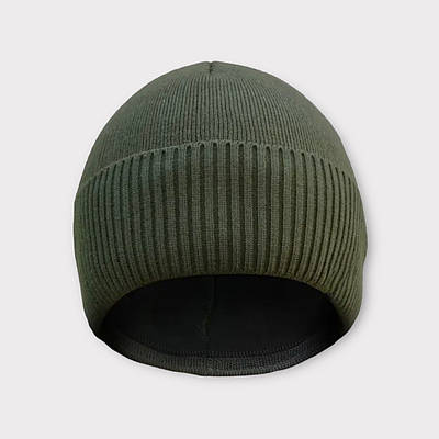 Шапка чоловіча зимова з відворотом на флісі хакі / Тактична шапка