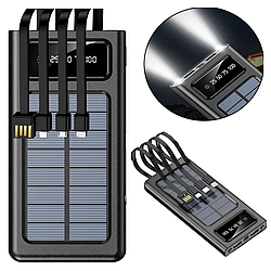 Повербанк 10000 mAh SOLAR із сонячною панеллю + кабель 4в1 / Портативний зарядний пристрій Power Bank