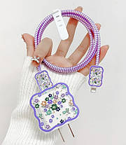 Чохол для блока ЗП iPhone iPad 18/20W + захист кабелю Квіточки Flower Purple (5 в 1), фото 5