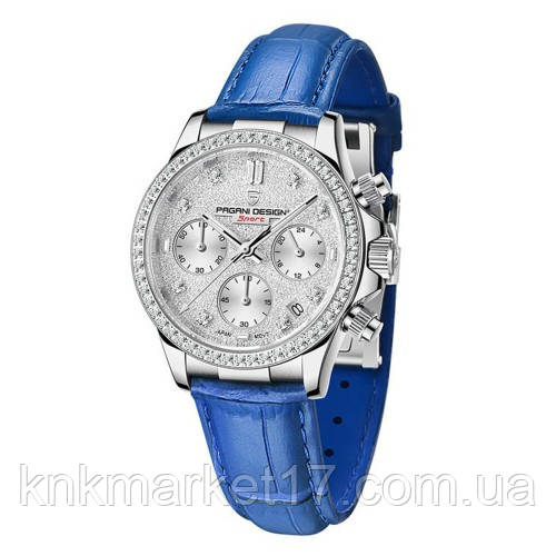 Гібридний (Кварц + механічний хронограф) годинник із сапфіровим склом Pagani Design PD-1730 Silver-Blue