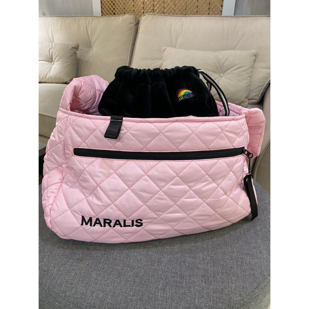 Сумка-переноска для собак на плече MARALIS зимова хутряна сумка всередині, з кишенею на змійці, рожева
