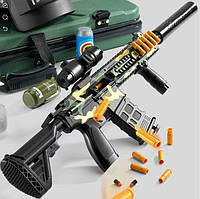 Игрушечный пластиковый механический автомат винтовка М416 стреляет поролоновыми пулями с гильзой