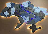 Деревянная карта Украины с подсветкой рек и по контуру на подарок Loft river 90х60 см L - 150*100 см