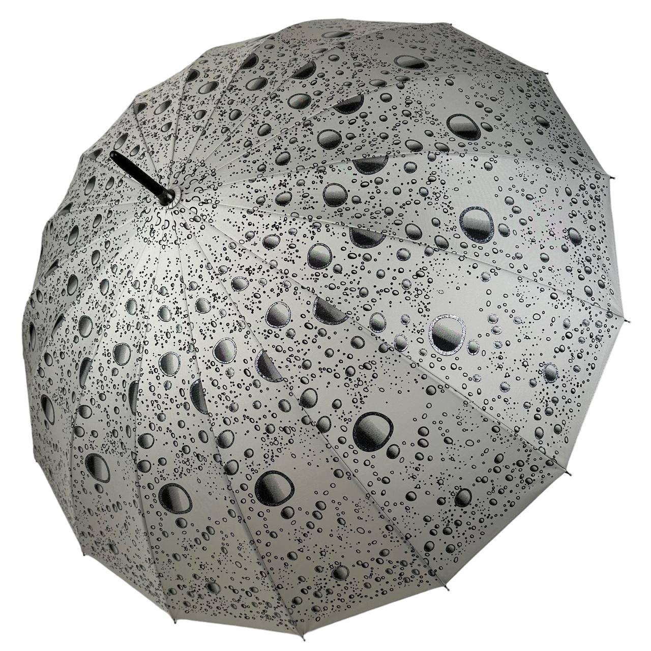 Жіноча парасоля-тростина на 16 спиць з абстрактним принтом, напівавтомат від фірми Toprain, сірий, 01541-12, фото 1