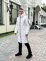 Мужская зимняя парка белая до -25*С Длинная куртка пуховик с капюшоном до колен
