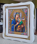 Ікона Богородиця Неустанної Помочі в дерев'яному фігурному кіоті під склом,розмір кіота 24×21, розмір лік15×18, фото 4