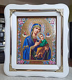 Ікона Богородиця Неустанної Помочі в дерев'яному фігурному кіоті під склом,розмір кіота 24×21, розмір лік15×18, фото 3