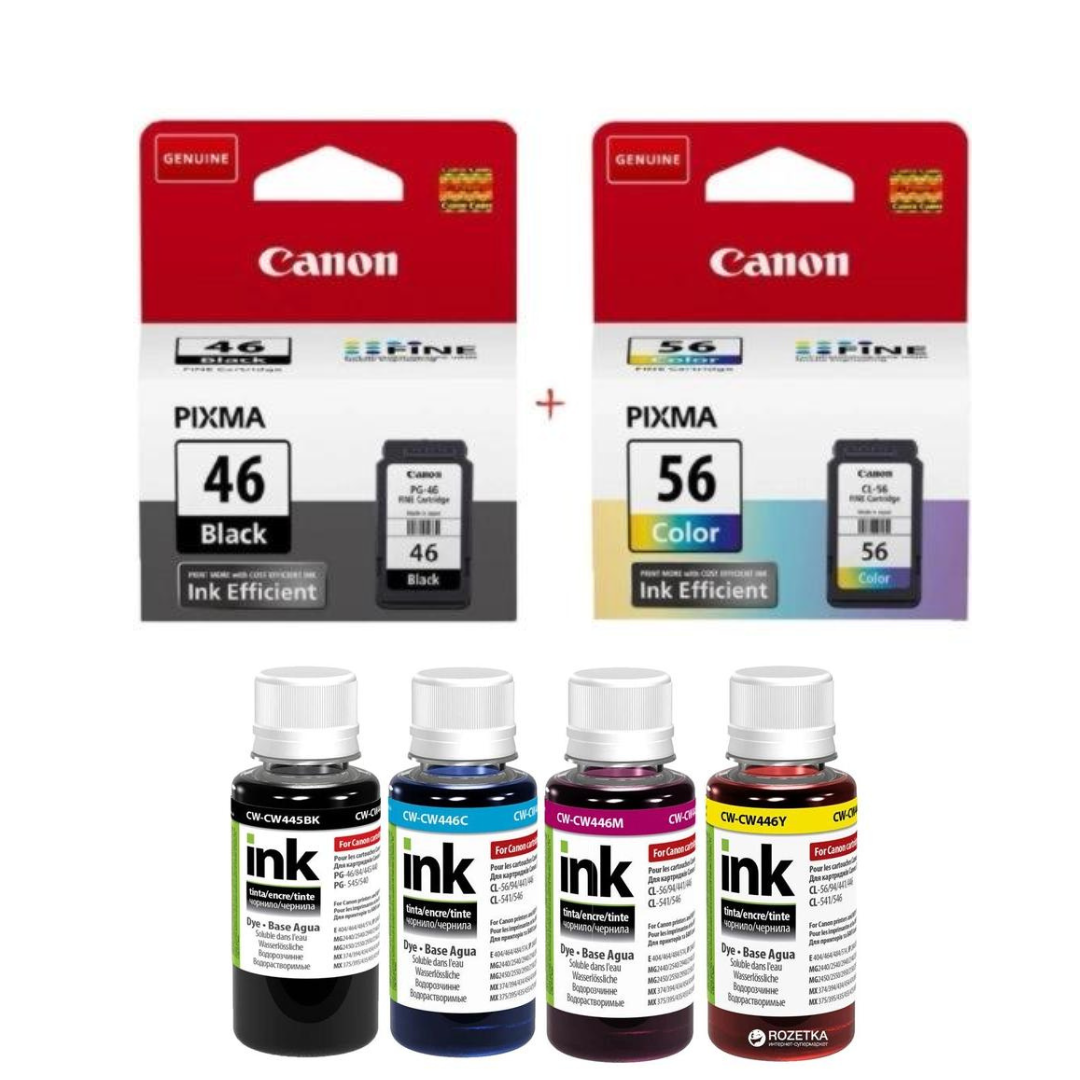 Картриджі Canon PG-46/CL-56 + Чорнило ColorWay CW-CW445/CW446SET01 100мл