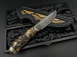 Ексклюзивний подарунковий ніж ручної роботи з дамаської сталі «Апачі #1» в дерев'яному кейсі., фото 7