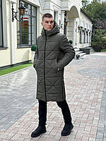 Мужская зимняя парка хаки до -25*С Длинная куртка пуховик с капюшоном до колен