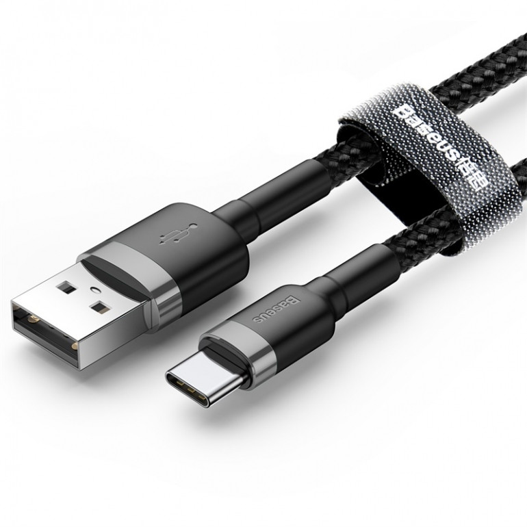 Кабель Baseus Cafule USB 2.0 to Type-C 3A 1M Чорний/Сірий (CATKLF-BG1)
