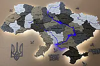 Карта Украины с подсветкой рек и по контуру для интерьера Loft 90х60 см